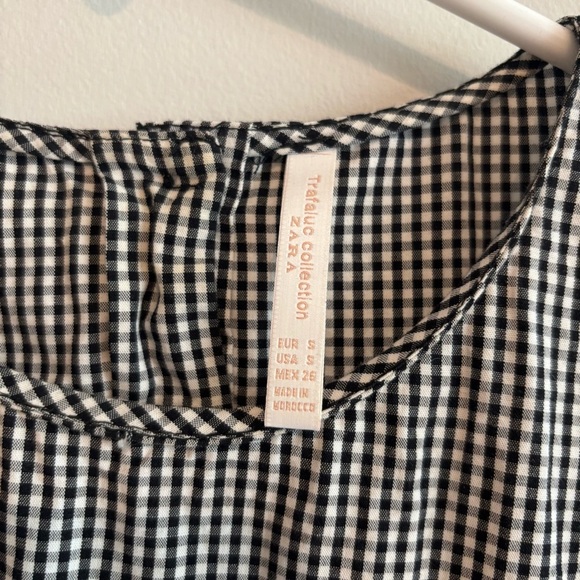 Zara Trafaluc Collection Black Gingham Babydoll Cotton Blouse Top Small Layered - Picture 9 of 9
